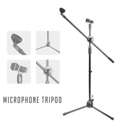 Microphone Floor Stand With Adjustable Two Microphone Holder (LW-38)