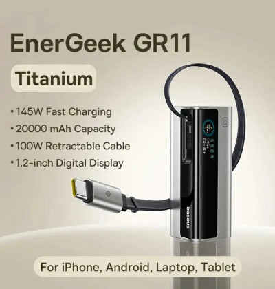 Baseus EnerGeek GR11 Power Bank with Retractable Cable 20000mAh 145W NATURAL TITANIUM E0027B02